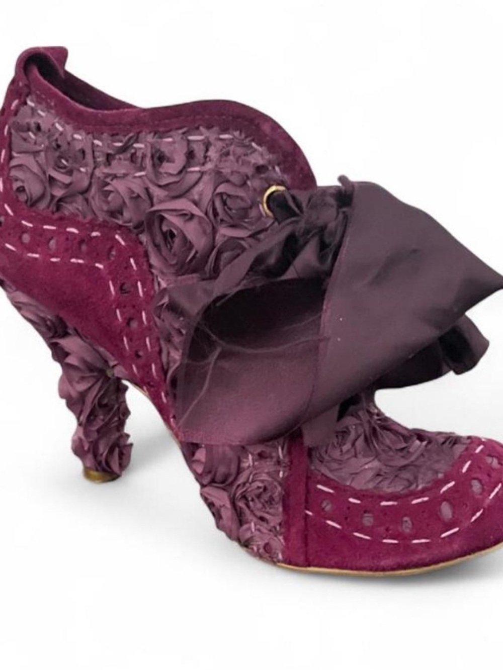 Vintage Irregular Choice Abigail’s Party Women’s Purple /Fuscia velvet rose heel